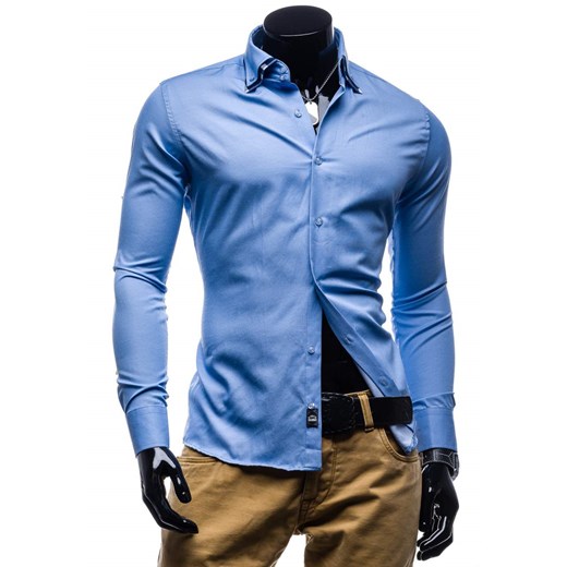 Błękitna koszula męska elegancka z długim rękawem Denley 136