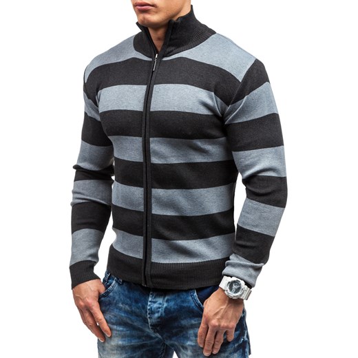 Antracytowy sweter męski rozpinany Denley 6018