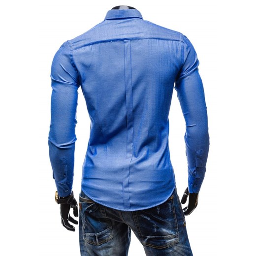 Niebieska koszula męska elegancka z długim rękawem Denley 0747