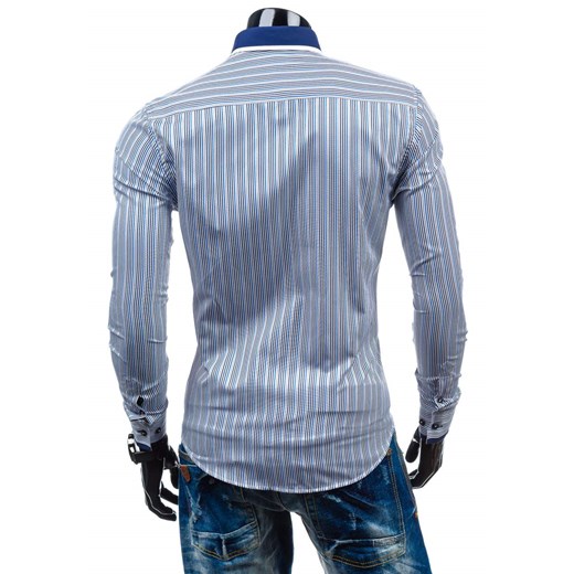 Koszula męska w paski z długim rękawem niebieska Denley 6855