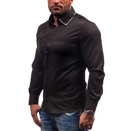 Czarna koszula męska elegancka z długim rękawem Denley 136