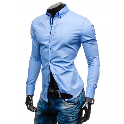 Błękitna koszula męska elegancka z długim rękawem Bolf 5787