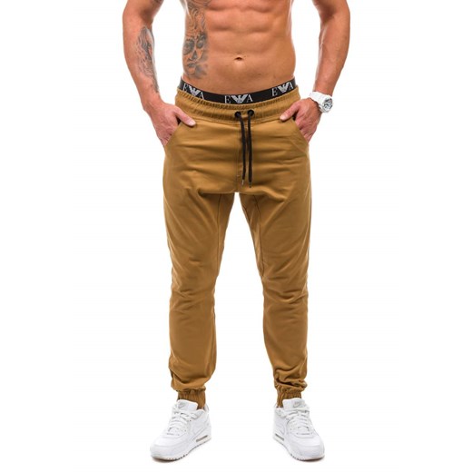 Brązowe spodnie jeansowe joggery męskie Denley 0399-1