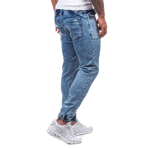 Spodnie jeansowe joggery męskie niebieskie Denley 811