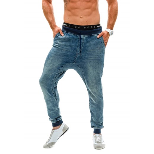 Granatowe spodnie jeansowe baggy męskie Denley 004