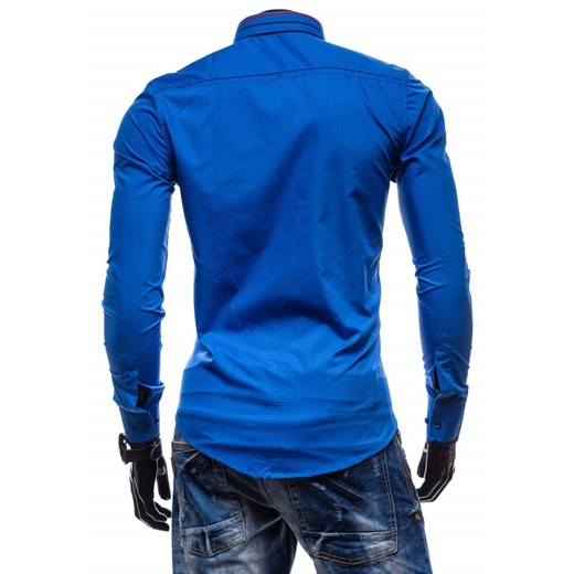 Kobaltowa koszula męska elegancka z długim rękawem Denley 4707
