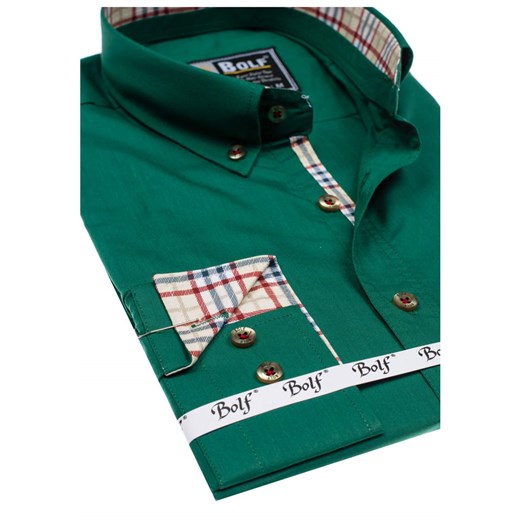Zielona koszula męska elegancka z długim rękawem Bolf 6860