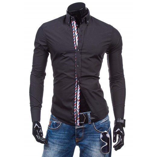 Koszula męska elegancka z długim rękawem czarna Bolf 5820