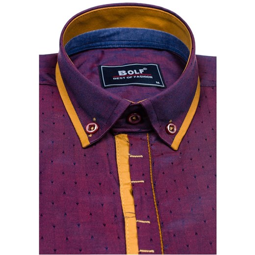 Fioletowa koszula męska we wzory z długim rękawem Bolf 6906