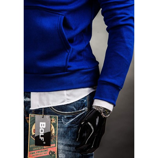 Kobaltowa bluza męska z kapturem z nadrukiem Bolf 01