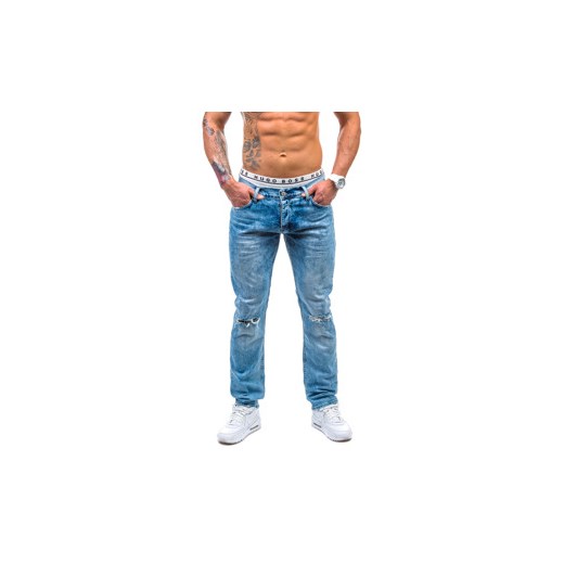 Niebieskie spodnie jeansowe męskie Denley 4576(9696)