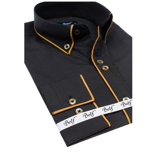 Koszula męska elegancka z długim rękawem czarno-camelowa Bolf 6878