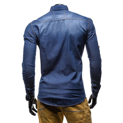 Niebieska koszula męska jeansowa z długim rękawem Bolf 5749
