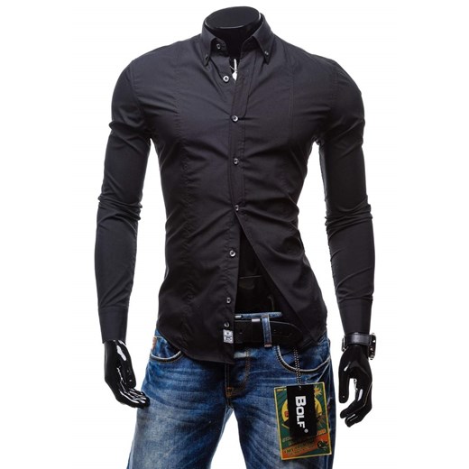 Czarna koszula męska elegancka z długim rękawem Bolf 4705-1