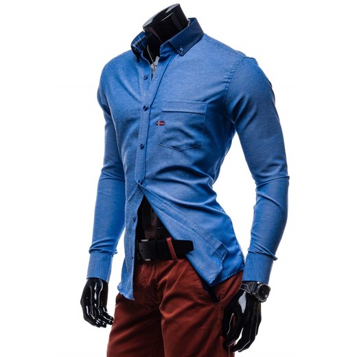 Niebieska koszula męska elegancka z długim rękawem Denley 226