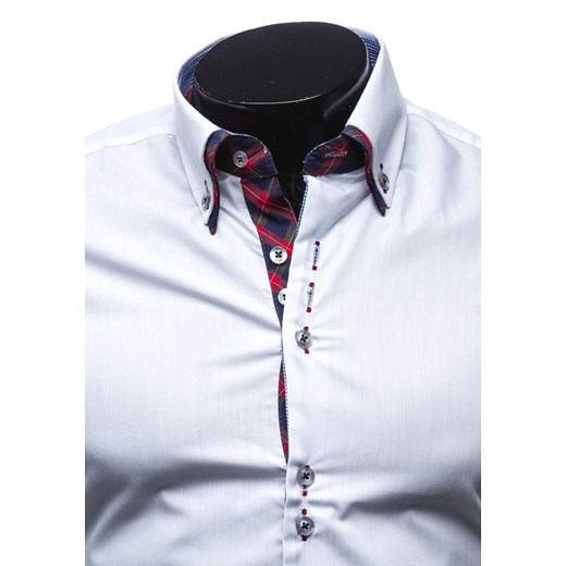 Biało-czerwona  koszula męska elegancka z długim rękawem Bolf 5741