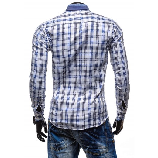 Granatowa koszula męska w kratę z długim rękawem Denley 5708