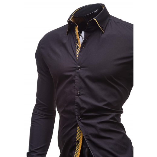 Czarna koszula męska elegancka z długim rękawem Denley 4708