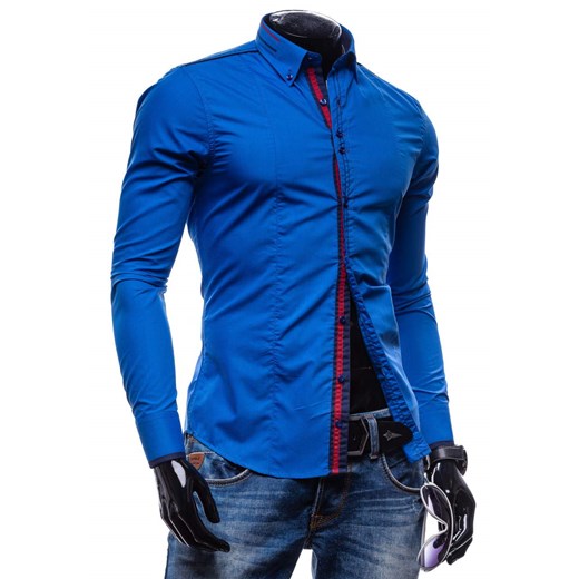 Kobaltowa koszula męska elegancka z długim rękawem Denley 4707