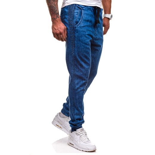 Niebieskie spodnie jeansowe joggery męskie Denley 4449