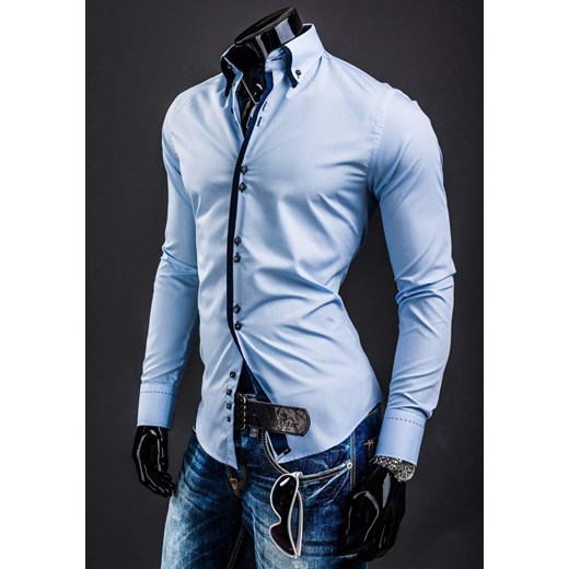 Koszula męska elegancka z długim rękawem błękitna Bolf 1721-1