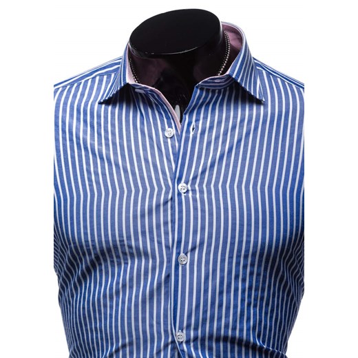 Niebieska koszula męska elegancka w paski z długim rękawem Denley 05