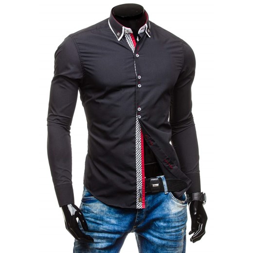 Koszula męska elegancka z długim rękawem czarna Bolf 5818