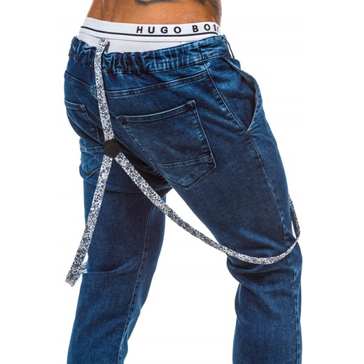 Niebieskie spodnie jeansowe joggery męskie Denley 810