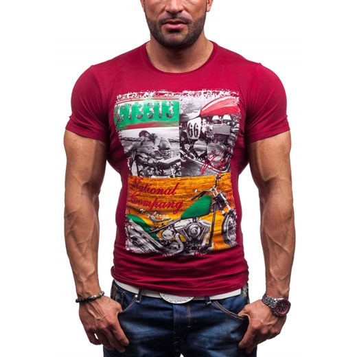 Bordowy t-shirt męski z nadrukiem Denley 1368