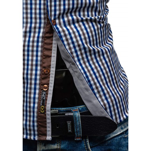 Koszula męska w kratę vichy z długim rękawem brązowa Bolf 4712