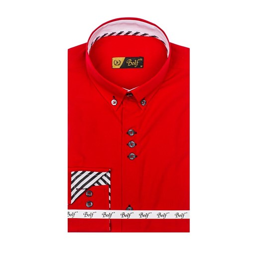 Czerwona koszula męska elegancka z długim rękawem Bolf 5796