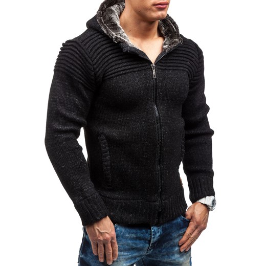 Czarny sweter męski rozpinany z kapturem Denley 313