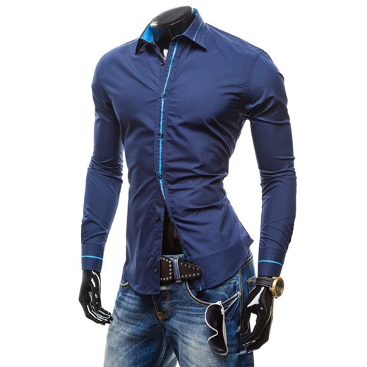 Granatowo-błękitna koszula męska z długim rękawem Denley 3728