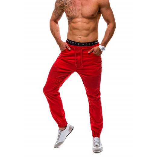 Czerwone spodnie jeansowe joggery męskie Denley 603