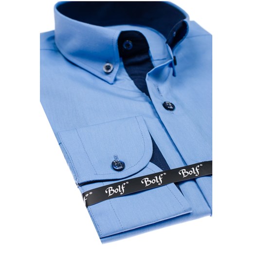 Niebieska koszula męska z długim rękawem Bolf 5807