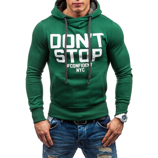 Zielona bluza męska z kapturem z nadrukiem Denley 1080