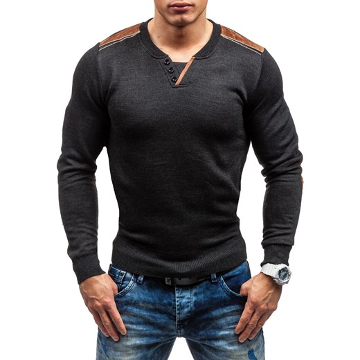 Antracytowy sweter męski w serek Denley 6032