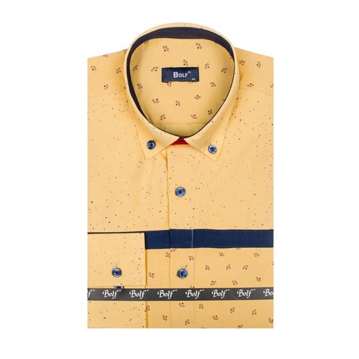 Koszula męska we wzory z długim rękawem żółta Bolf 6903