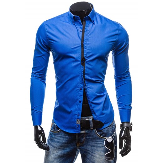 Niebiesko-czarna koszula męska elegancka z długim rękawem Denley 5745