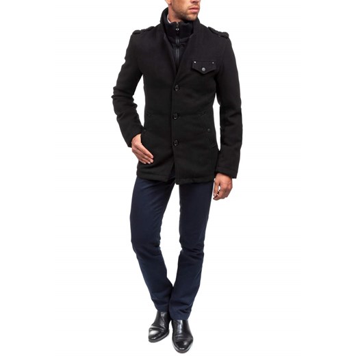 Czarny płaszcz męski zimowy Denley EX908