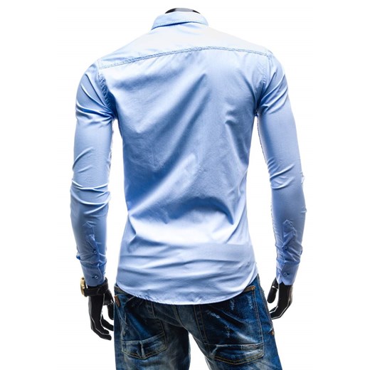 Niebieska koszula męska z długim rękawem Denley 4721