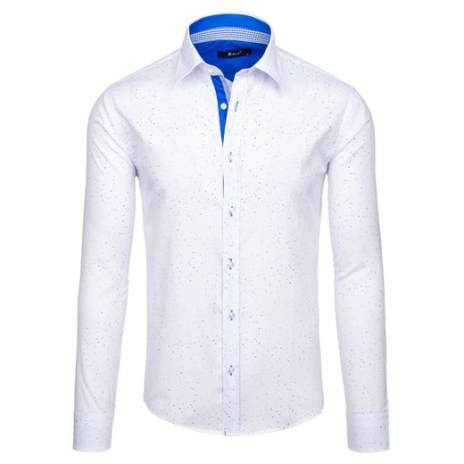 Biała koszula męska we wzory z długim rękawem Bolf 6887