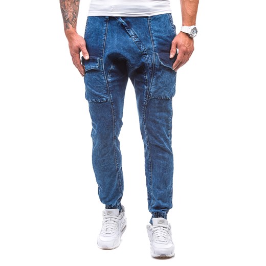 Granatowo-szare spodnie jeansowe baggy męskie Denley 191
