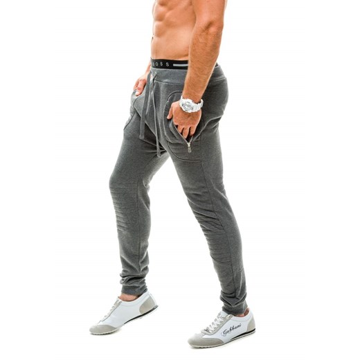 Antracytowe spodnie dresowe baggy męskie Denley 091