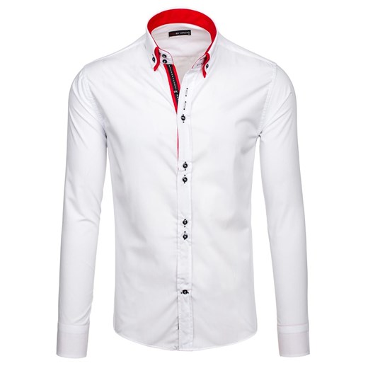 Biało-czerwona koszula męska elegancka z długim rękawem Denley 4727