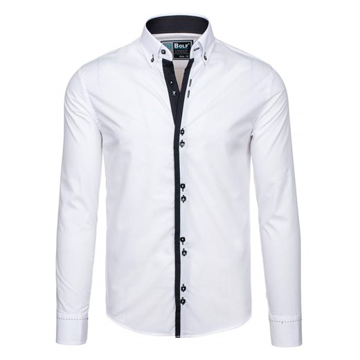 Biała koszula męska elegancka z długim rękawem Bolf 5797