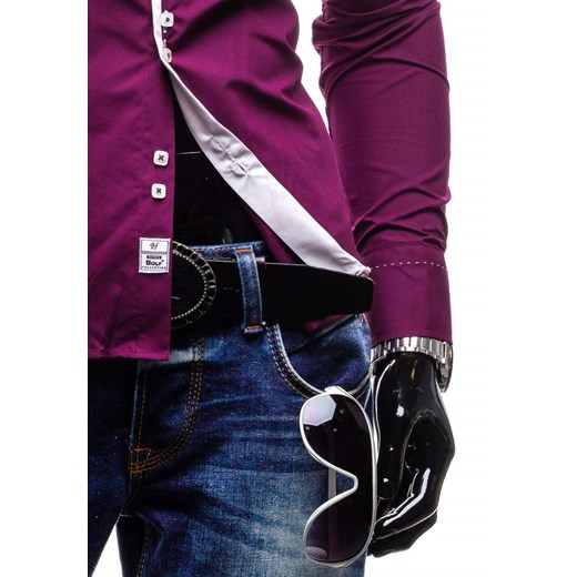 Purpurowa koszula męska elegancka z długim rękawem Bolf 1721-1