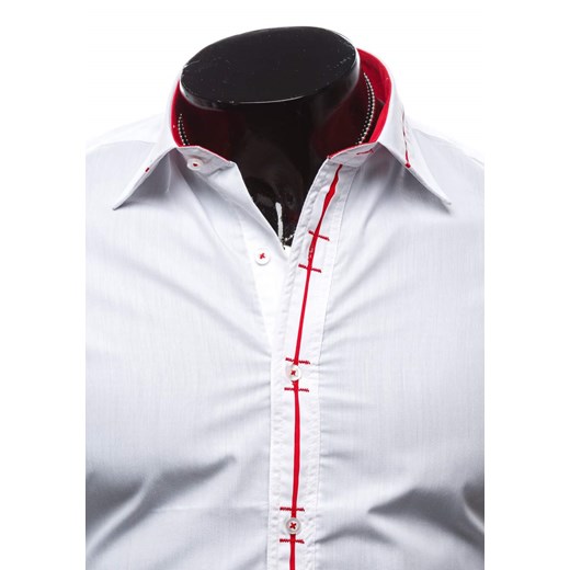 Biało-czerwona koszula męska elegancka z długim rękawem Denley 3728