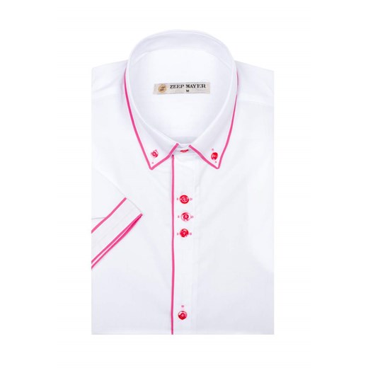 Biało-różowa koszula męska z krótkim rękawem Denley 6507