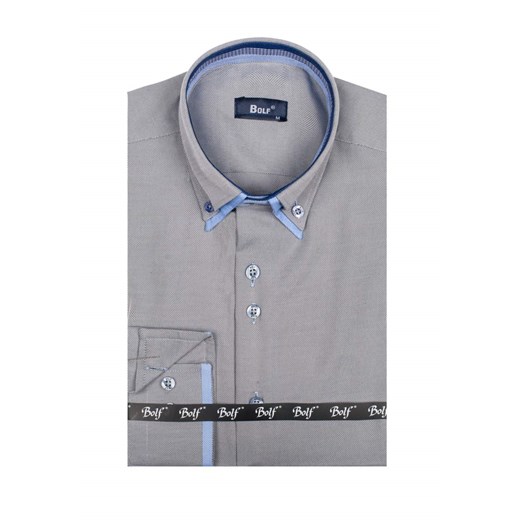 Szaro-błękitna koszula męska elegancka z długim rękawem Bolf 5805